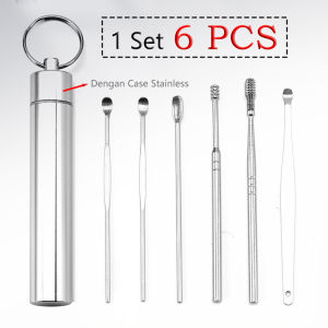 Pembersih Kuping Stainless Steel Aluminium 6 In 1 Pembersih Telinga Dengan Case Stainless