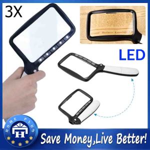 【Local delivery】 Handheld Folding Five LED Lights For The Elderly Reading Newspapers Magnifying Glass Optical Lens Magnifying Glass Magnifier Reading-Magnifier