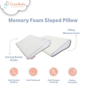 CREA BABY Sloped Pillow + Case Bantal Anti Gumoh Bantal Bayi Memory Foam Bantal Anti Peang