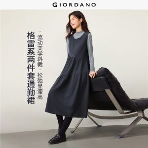 Giordano Beau Monde Women Two-piece set vest dress with mock neck tee Free Shipping 13466702