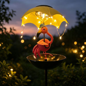 Solar Bird Feeder Garden Decor Outdoor Bee Solar Lights with Umbrella Hummingbird Feeder Decorative Path Lights Yard Art Ornament Bird Feeder