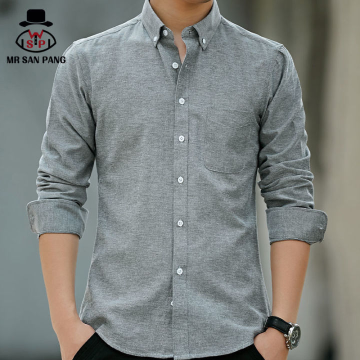 MSP Men Casual Shirt Men Long-sleeved Shirt Casual Thin Oxford