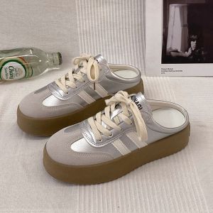 IELGY silver half slippers women wear high platform lazy mullers