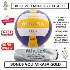 PAKET BOLA VOLI MIKASA 2200 NET VOLLI MIKASA GOLD  bola mikasa size 5 bola volley