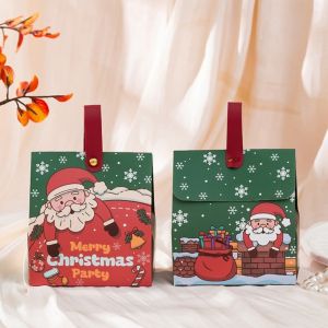 CHUAN 5PCS Gói quà Hộp quà Giáng sinh Tay cầm bằng da Giấy Hộp Đóng Gói Giáng Sinh Trang trí Chủ đề Giáng sinh Hộp Kẹo Giáng Sinh Tặng quà