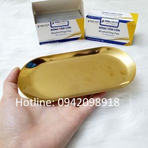 Khay inox vàng đựng dụng cụ y tế kích thước 18x8 cm