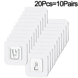 40Pcs Double Sided Self Adhesive Wall Hooks Transparent Invisible Traceless Hook Wall Storage Holder Kitchen Bedroom Organizer