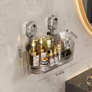 Rak Kamar Mandi Multifungsi yang Dipasang di Dinding a yang ringan dan mewah Plastik Organizer Kamar MandiRak Gantung Kamar Mandi Akrilik Aesthetic Bergaris