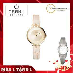 Đồng hồ đeo tay nữ dây da Obaku   (Trắng hồng)