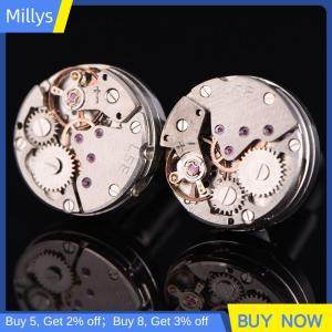 Millys กระดุมข้อมือผู้ชายวินเทจ1คู่เคลื่อนไหวแบบมีกระดุมข้อมือสำหรับงานแต่งงานเงิน