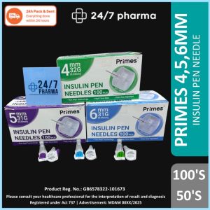 Primes Insulin Pen Needles- [4mm 32G] [5mm 31G] [6mm 31G] Jarum Suntik Insugen