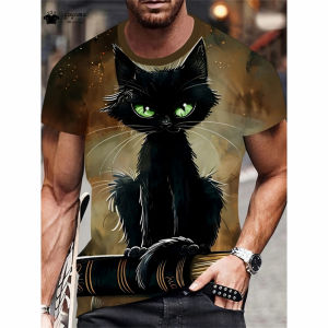 Funny Cat Print Mens T-Shirt 3D Printed Short Sleeve T-Shirt Oversized Casual Tops Summer Mens O-Neck T-Shirt Mens Clothing