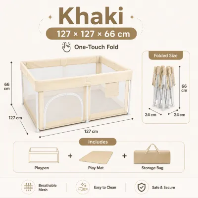 PlayPark Playpen For Baby Foldable Playpen with Mat & Storage Bag Installation Thicken steel Baby Playpen