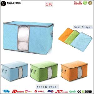 Foldable Storage Bag Tempat Penyimpanan Bed Cover Bamboo Organizer Box Kotak Baju Selimut Dan Sprey Jumbo Boks Lebar Serbaguna