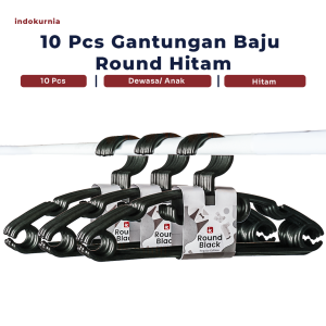 Indokurnia 10pcs Gantungan Baju Round Hitam