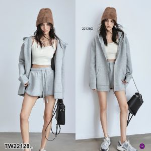 TW22128 Set 2 ชิ้น เสื้อฮู้ด สเวตเตอร์ + กางเกงขาสั้น ..