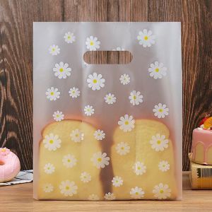50pcs Plastic Bag With Handle Design For Pastry Plastic Gift Bags Wedding Candy Bags Shopping Carrier Bags Food Packaging Bag