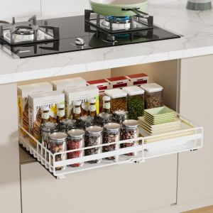 SEKINEW Có thể mở rộng Hộp đựng đồ kéo ra trong tủ Thép carbon Dung tích lớn Giỏ tủ có thể thu gọn Đa năng Chống thấm nước Giá để đồ dùng nhà bếp. Phụ Kiện Nhà Bếp