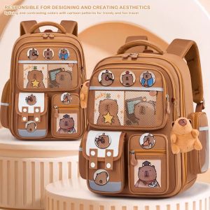 MECOME Large Capacity Capybara Backpack with Card Badge Doll Waterproof School Bag Cartoon Alleviate Burden Backpack for Students