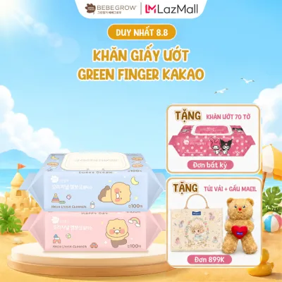 Khăn giấy ướt cho bé dập nổi Green Finger Kakao Original gói 100 tờ