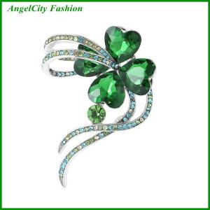 AngelCity Fashion Store Fashion Rhinestone Crystal Four Leaf Clover Brooches For Women Clothing Coat Jewelry Accessries Gifts
