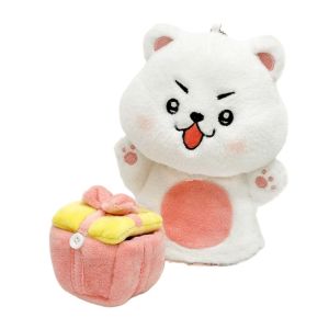 GUDAN 2pcs/set น่าแปลกใจ กระเป๋าของขวัญกบพร้อมพวงกุญแจ รูปสัตว์การ์ตูน น่ารัก จี้แมวขาว แบบพกพา ผ้าฝ้ายพีพี กล่องของขวัญแหวนผ้าขนฟู คู่รัก