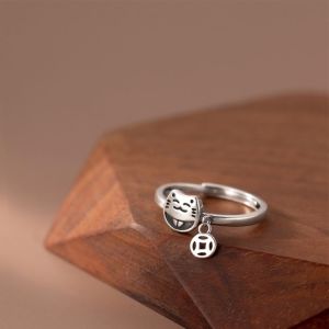 Nhẫn nữ mèo neko may mắn bạc Thái S925 N96