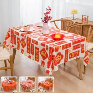 VERMILL PEVA Chinese  Year Table Cloth Waterproof Oil-proof Red Festive Table Cloth Durable Thickened Tablecloth Table