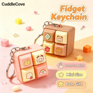CuddleCove Fidget Keychain 4 Key Keyboard Clicker Toy Cartoon DIY Keycaps Stress Relief ASMR