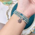 Vòng tay phong thủy đá Mã Não màu xanh cẩm thạch xen kẽ viên Lapis Lazuli cắt giác phong cách đeo quấn 3 vòng phối charm hoa tuyết | Hoa Minh Gem. 