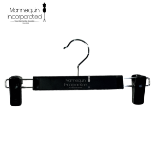 PLASTIC HANGER Pants & Skirt Hanger Black-12"- 619 Bottom with Clip Black (sold by dozen)