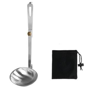 1Pc Portable Stainless Steel Outdoor Tableware Camping Folding Spoon Soup Ladle Cooking Utensils with Foldable Handle