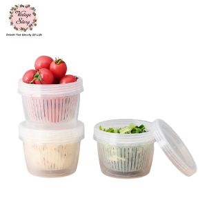Toples Bulat Transparan 2 Lapis Penyimpanan Bawang Jahe Cabe Serbaguna 11x8.7x8cm