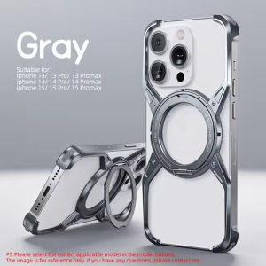 [JLK] MagSafe Metal Aluminium Alloy Frameless Phone Case For iPhone 14 13 15 16 Pro Max With 360° Stand Anti Drop Shockproof Metal Magnetic Cover