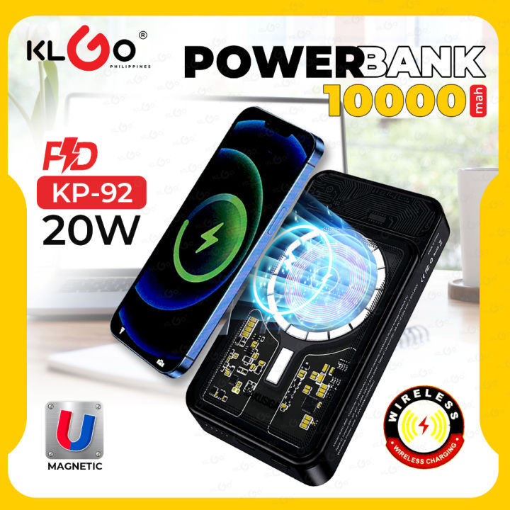 KLGO KP-92 10000mAh PD 20W Magnetic Wireless Fast Quick Charger Portable  Powerbank for Iphone Lazada PH