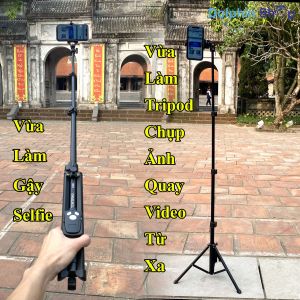 Gậy Chụp Ảnh 1388 Kèm Chân Đế 2in1 Vừa Làm Gậy Selfie Vừa Làm Tripod Chụp Ảnh Quay Video Từ Xa Qua Bluetooth