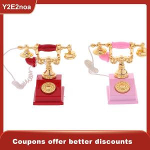 【Y2E2noa】 1Pc 1:12 Dollhouse Miniature Phone Model Retro Rotary Telephone for Doll Decor