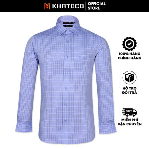 Sơ Mi Caro Tay Dài Màu Xanh Dương- Trắng Form Tailor Fit Chống Nhăn Lai Bầu - Áo Nam Khatoco