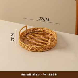 Vision 1Pc/3Pcs Round Rattan Woven Serving Tray with Handles for Breakfast/Drinks/Woven Bread Basket Coffee Table Home Decorative Drink Tray Serving Tray