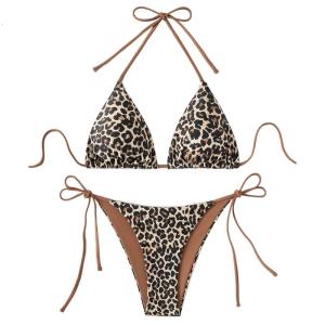 Women Swimming Costume Set Two Pcs Split Swimsuits Push Up Swimwear Female Leopard Print Bathing Suit for Vacations