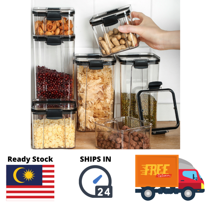 Airtight Food Storage Container Stackable Plastic Kitchen Bekas Makanan ...