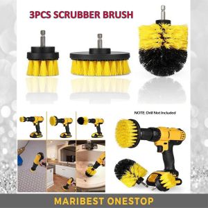3PCS DRILL SCRUBBER BRUSH HEAVY DUTY STIFF BRISTLE CLEANING TOOL SET ATTACHMENT