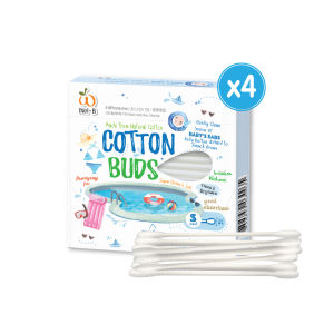 Wel-B Cotton Buds 100pcs (เวลบี คอตตอนบัด 100 ก้าน) (แพ็ค 4 กล่อง) - สำลี สำหรับเด็ก ทารก สำลีแผ่นใหญ่ ผลิตจากฝ้ายธรรมชาติ สำลีเช็ดหน้า