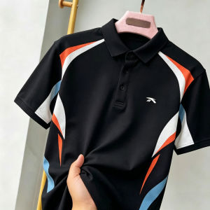Summer Color Blocked Stripes Design Polo Shirts for Men Short Sleeve Golf Shirt Sports Breathable Quick Drying Black Polo T Shirt Men
