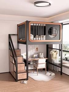 High Fence Iron Loft Bed With Double Upper Floor And Lower Hollow Iron Frame Bed To Save Space And High-speed Iron Bed