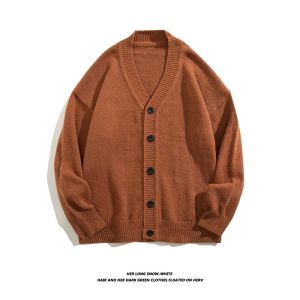 Autumn Winter Men Casual V-Neck Cardigan Sweaters Solid Color Long Sleeve Outerwear Single-breasted Male Loose Knitted Coats2026
