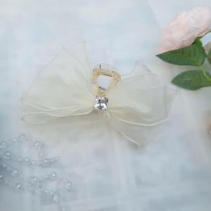 Kẹp tóc nhựa phối nơ voan đính đá cặp tóc hàm cá mập nơ cánh to điệu đà