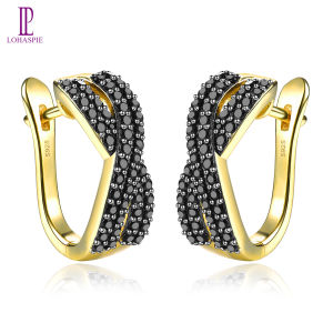 Lohaspie Jewelry Genuine Yellow Gold Plated Solid Sterling Silver 925 Clip Earring Natural Black Spinel Clip Earring Round Gemstone Earring For Women Birthday Gift Jewelry