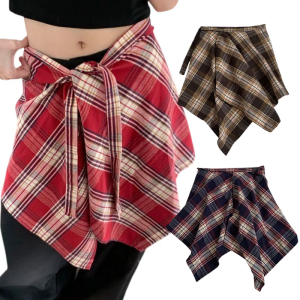 Half Length Skirt Tieback Underskirts Checkered Shirt Extender Layering Fake Top Lower Sweep Shirt Hemline for Women Men