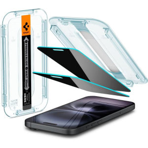 2 Pack Spigen iPhone 16 / iPhone 15 Privacy Tempered Glass 6.1" Glas.tR EZ Fit iPhone 6.1" Screen Protector